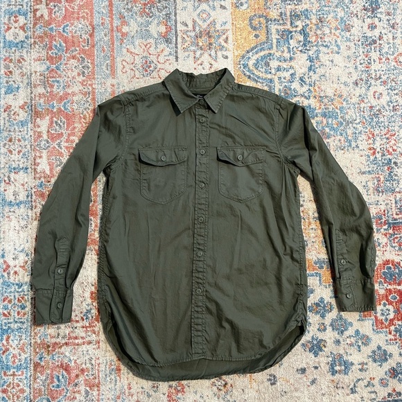 Jcrew button down cotton camp shirt army olive green - Picture 1 of 5